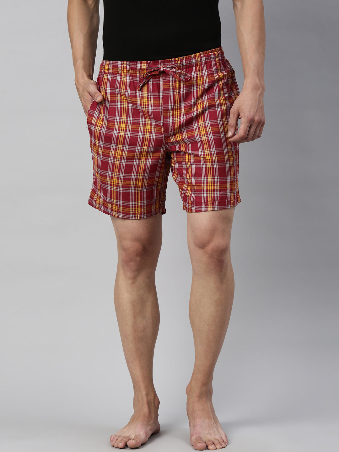 JOVEN MEN CHECKED PURE COTTON EASY SHORTS