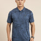 Mercerised Cotton Polo Collar Printed Tshirt in Denim Blue