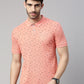 Men's Peach Printed Polo Collar T-Shirt