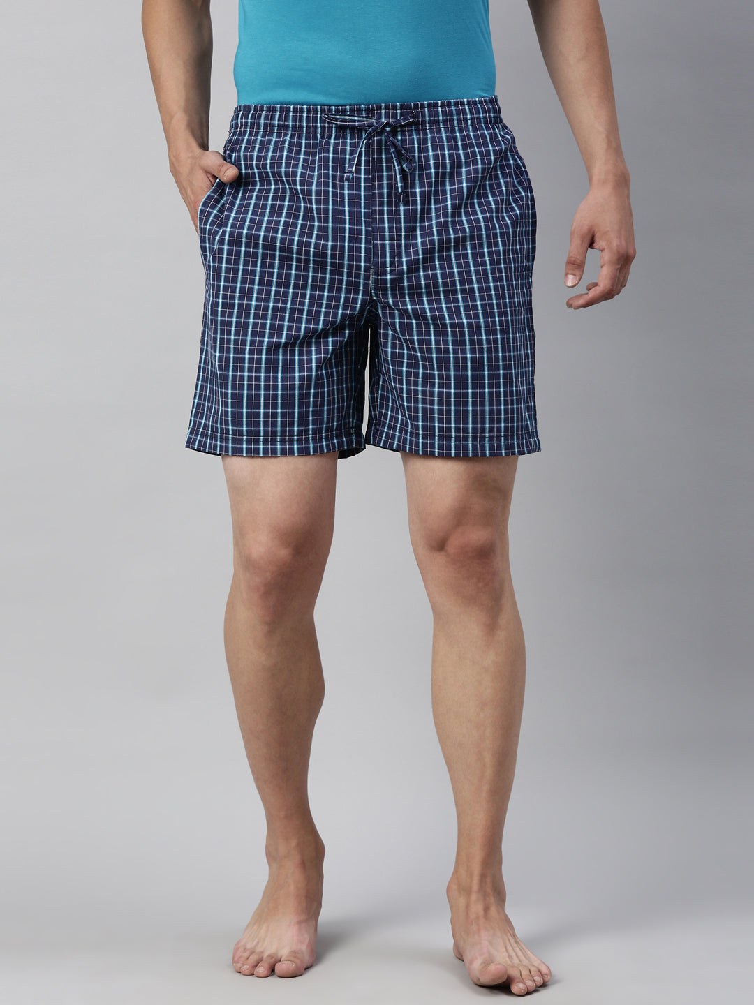 JOVEN MEN CHECKED PURE COTTON EASY SHORTS