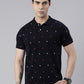 Men's Navy Blue Printed Polo Collar T-Shirt