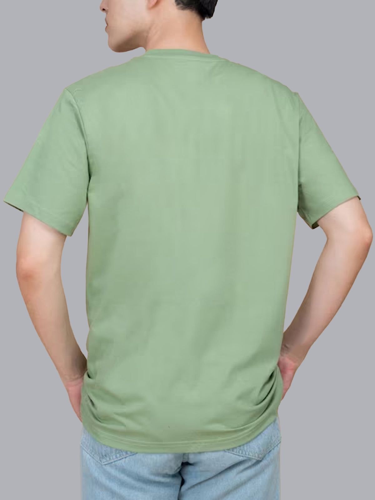 JOVEN Men Light Green Printed Pure Cotton Oversize Tshirt