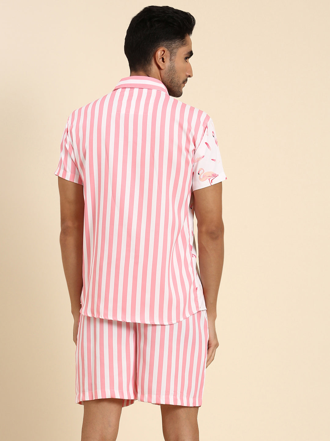 Joven Men's Pink And White Printed Co-Ords Set