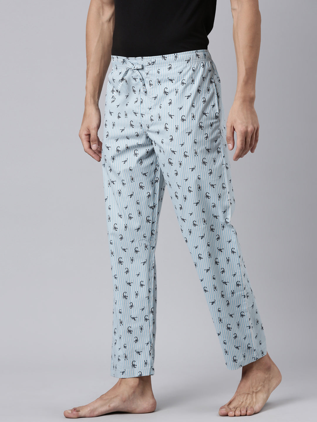 JOVEN Men Light Blue Printed Pyjama