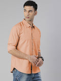 Men's Peach Solid Full Sleeve Slim Fit Casual Shirt