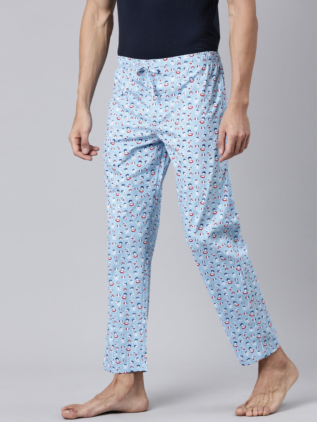 JOVEN Men Blue Printed Pyjama