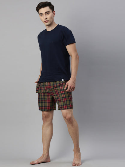 JOVEN MEN CHECKED PURE COTTON EASY SHORTS
