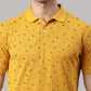 Men's Mustard Printed Polo Collar T-Shirt