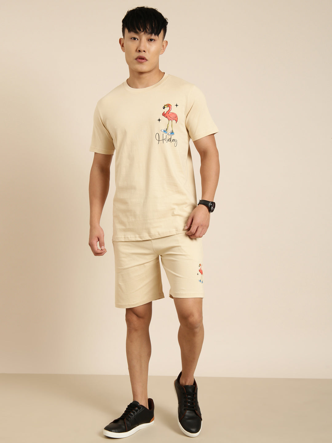 JOVEN Men Beige Printed Co-Ords Set