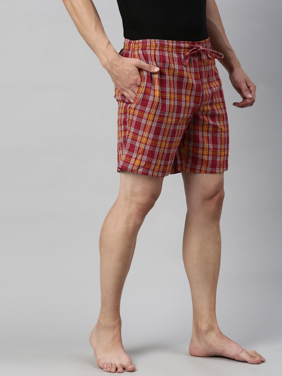 JOVEN MEN CHECKED PURE COTTON EASY SHORTS