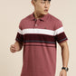 Men's Casual Light Wine Striped Polo Collar T-Shirt