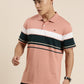 Men's Casual Light Orange Striped Polo Collar T-Shirt