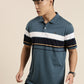 Men's Casual Denim Blue Striped Polo Collar T-Shirt