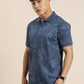Mercerised Cotton Polo Collar Printed Tshirt in Denim Blue