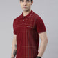 Men's Maroon Printed Polo Collar T-Shirt