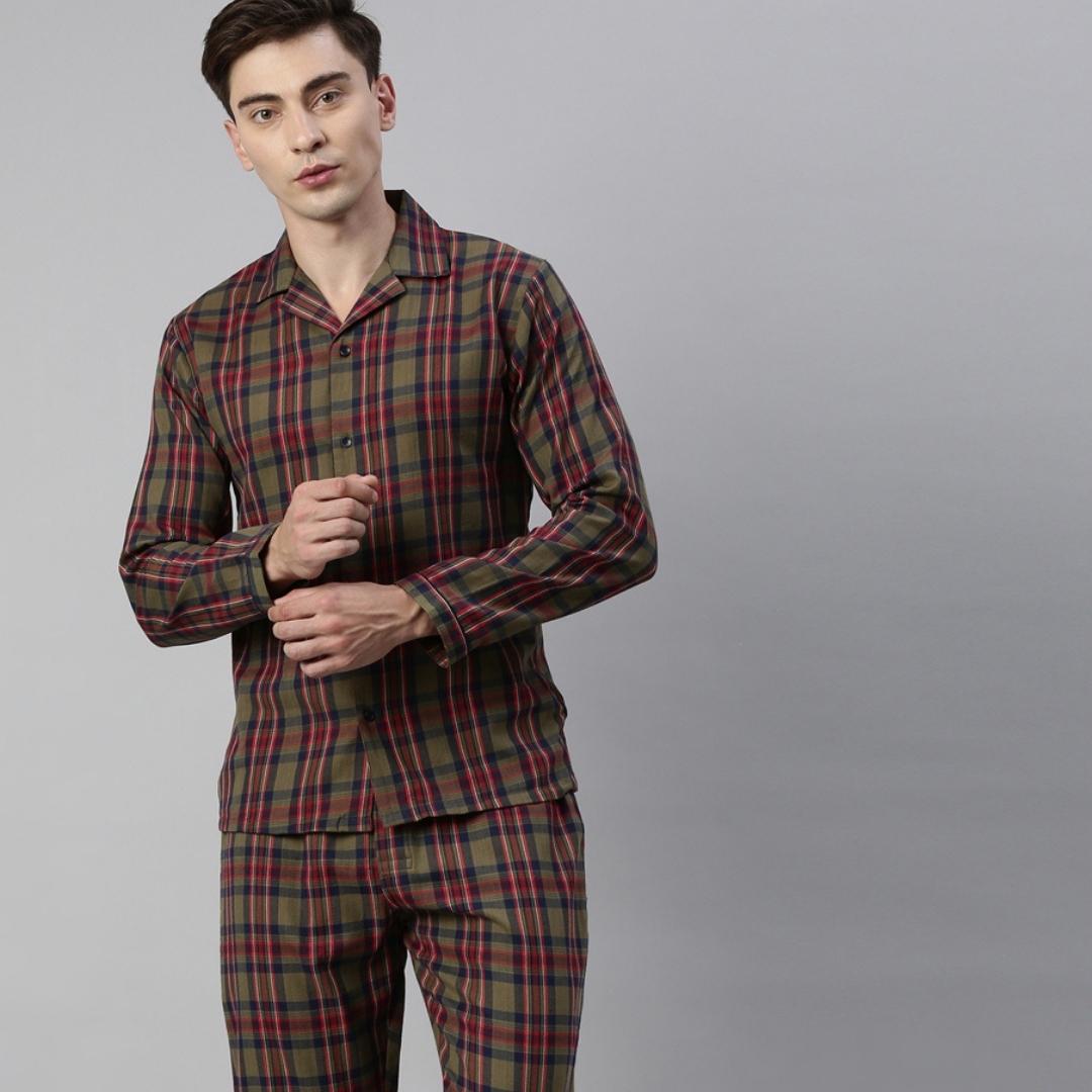 JOVEN MEN CHECKED PURE COTTON SLEEPSUIT