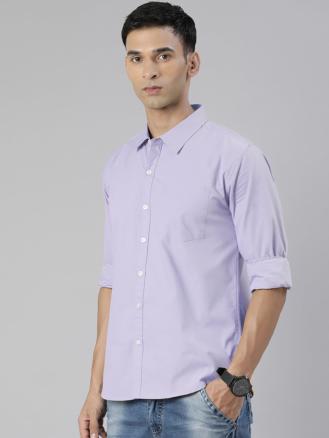 Men's Lavender Solid Full Sleeve Slim Fit Casual Shirt