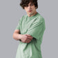 JOVEN Men Light Green Printed Pure Cotton Oversize Tshirt