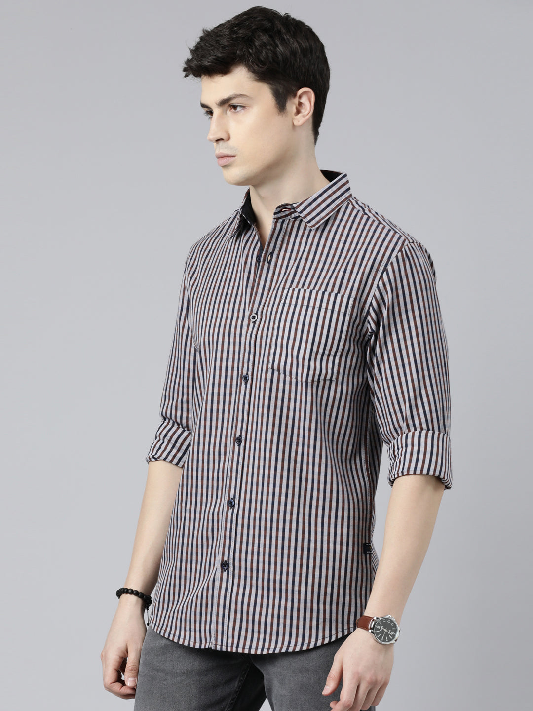 JOVEN Men Checked Pure Cotton Full Sleeve Casual Shirt