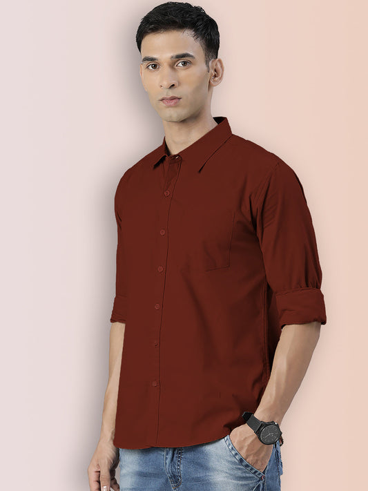 Broon Mens Slim Fit Premium Cotton Solid Shirt