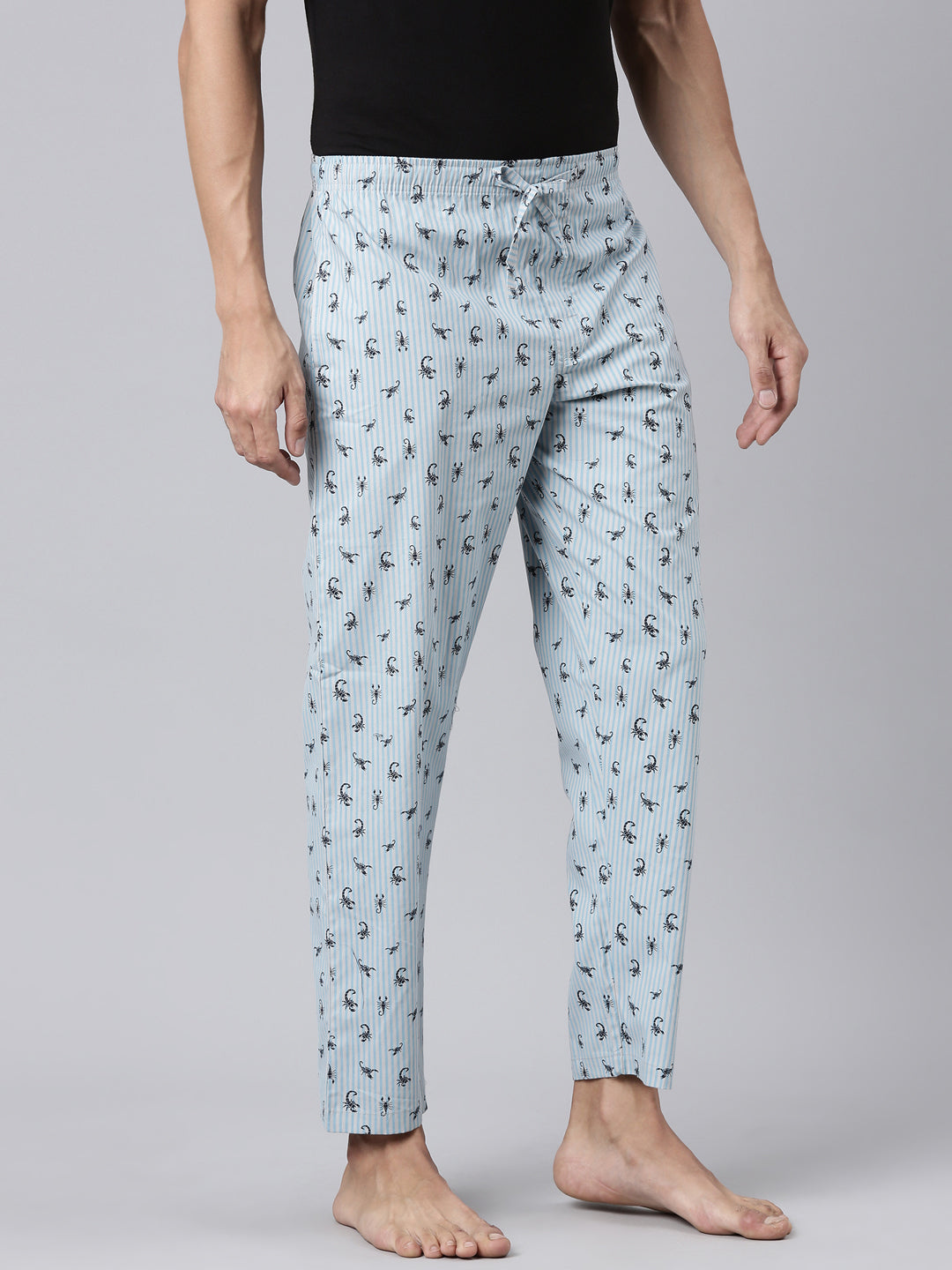 JOVEN Men Light Blue Printed Pyjama