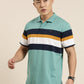 Men's Casual Green Striped Polo Collar T-Shirt