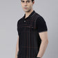 Men's Navy Blue Printed Polo Collar T-Shirt