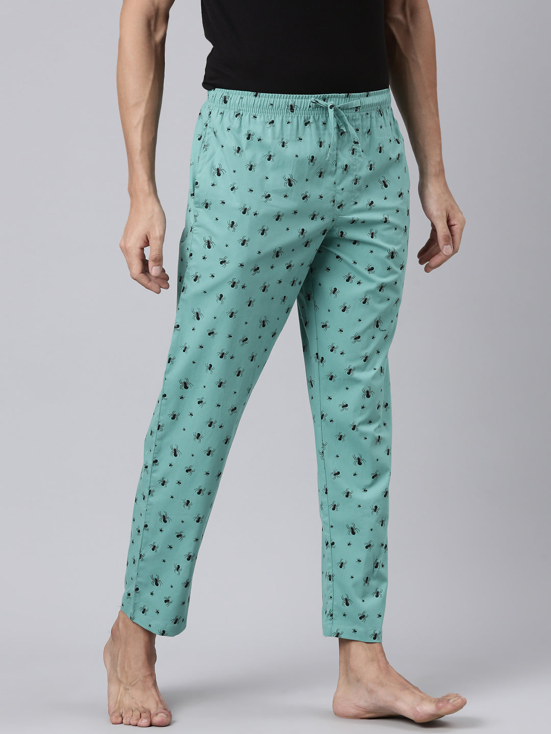 JOVEN Men Mint Green Printed Pyjama