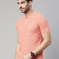 Men's Peach Printed Polo Collar T-Shirt