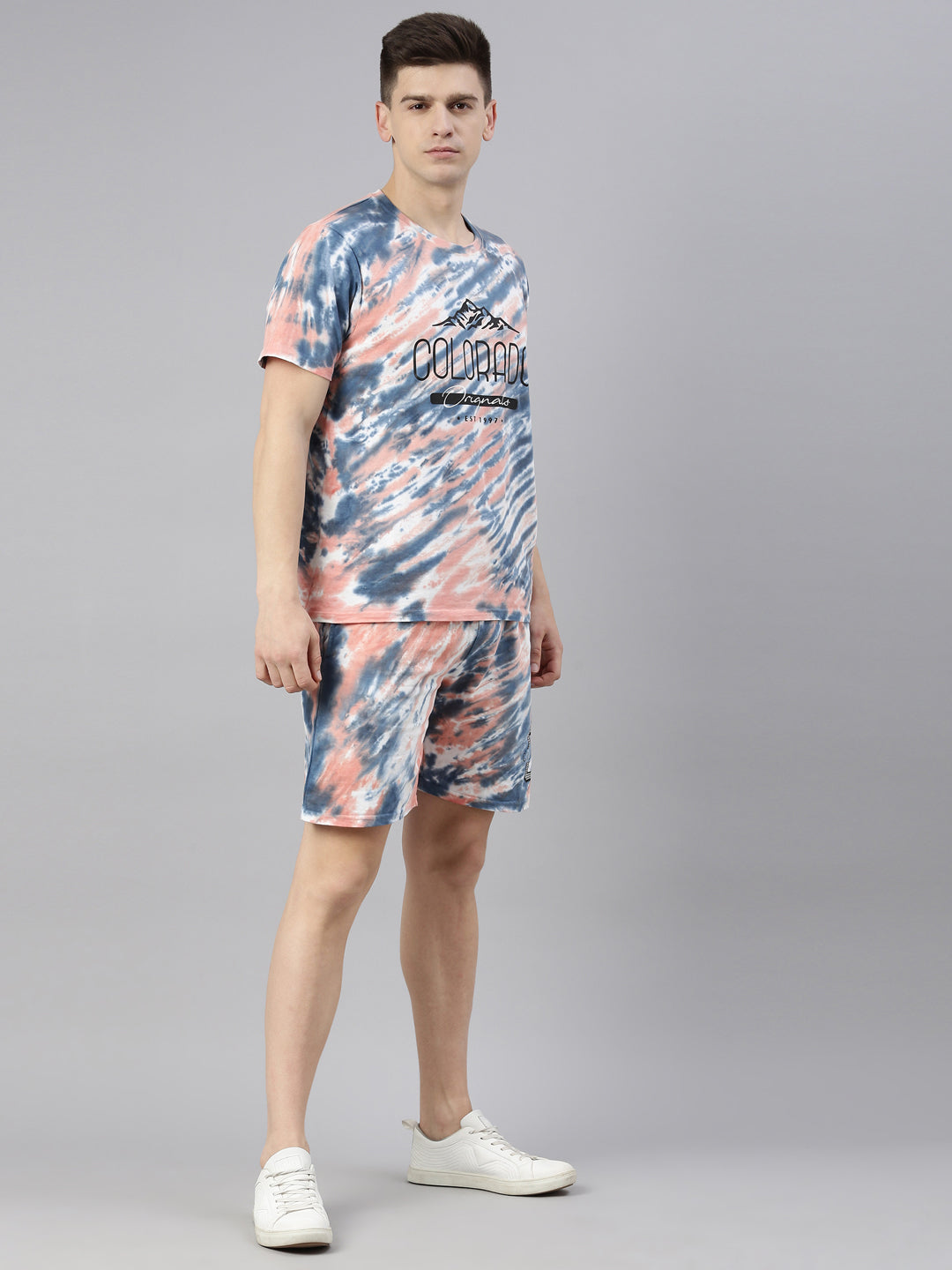 JOVEN MENS TIE-DYE CO-ORDINATED SET(T-SHIRT AND SHORTS)