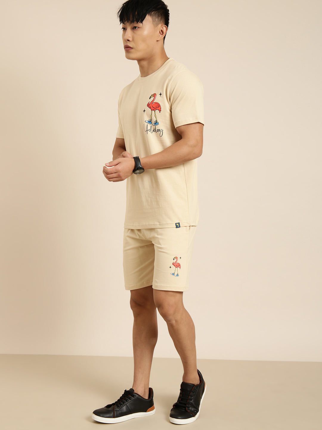 JOVEN Men Beige Printed Co-Ords Set