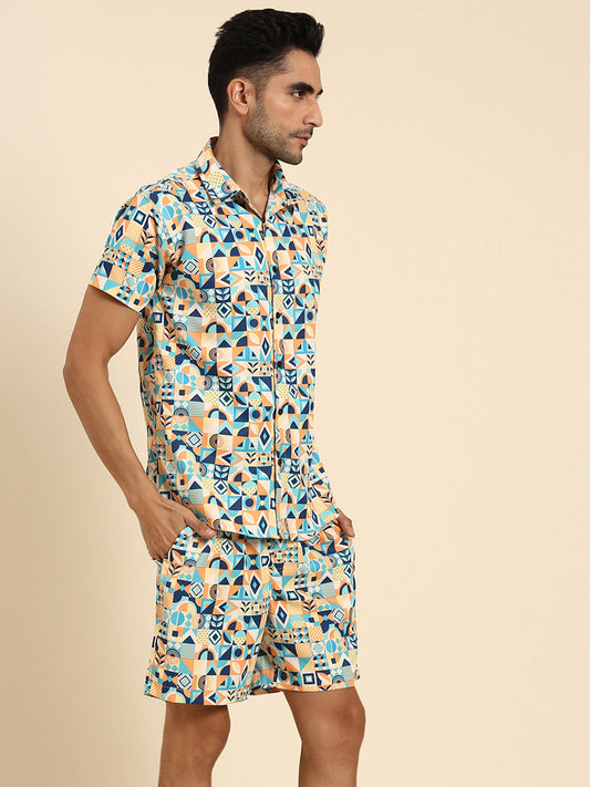 Joven Men's Multicolor Printed Co-Ords Set