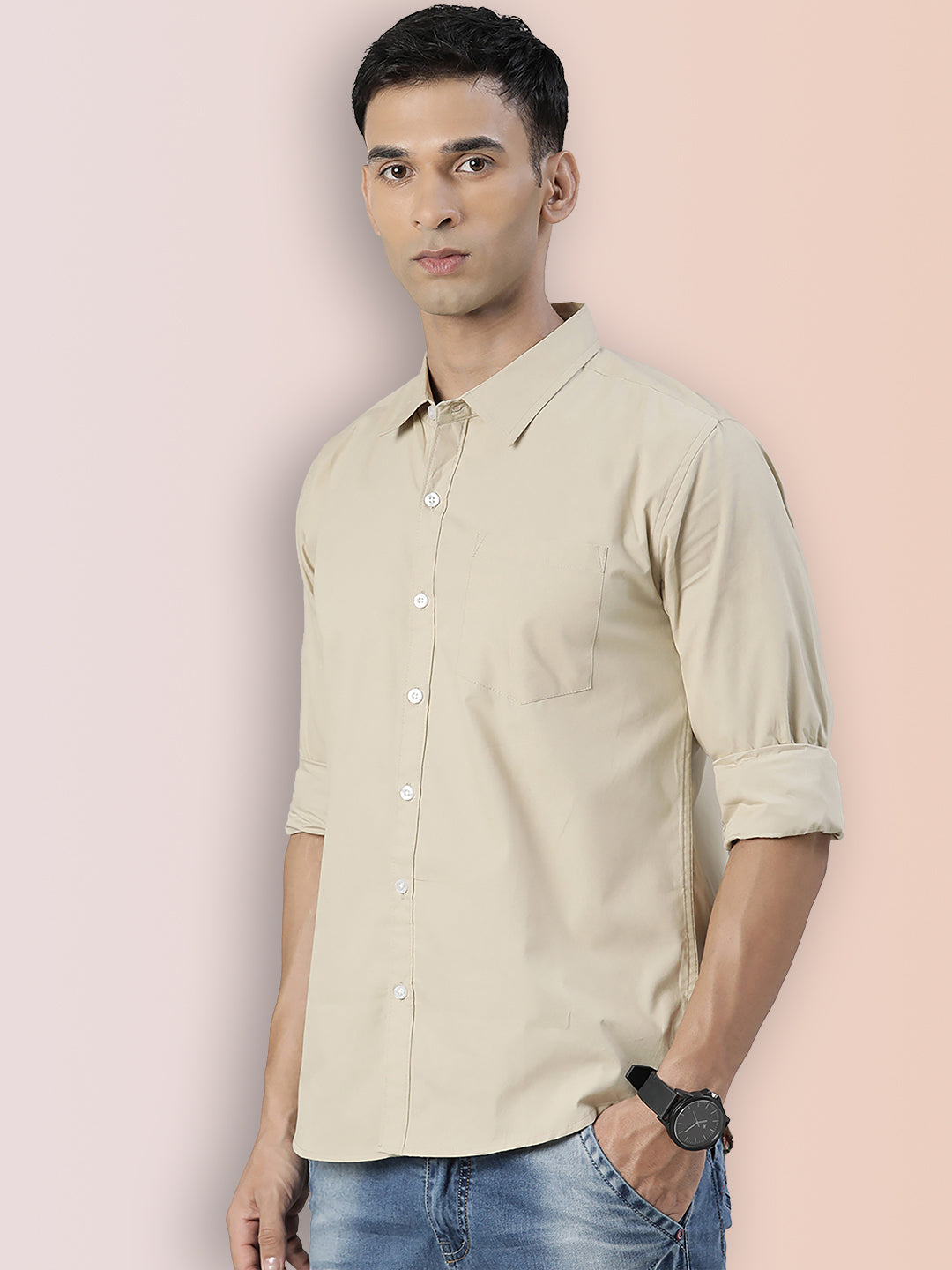 Broon Mens Slim Fit Premium Cotton Solid Shirt