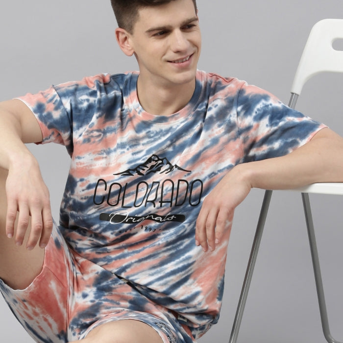 JOVEN MENS TIE-DYE CO-ORDINATED SET(T-SHIRT AND SHORTS)