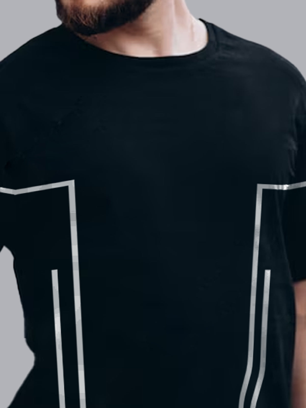 JOVEN Men Black Printed Pure Cotton Oversize Tshirt
