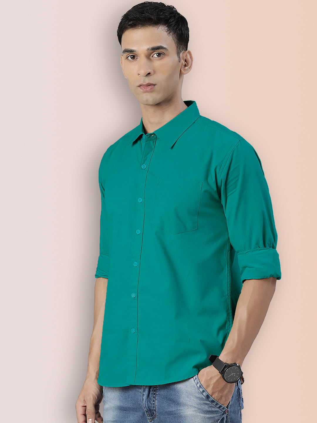 Broon Mens Slim Fit Premium Cotton Solid Shirt
