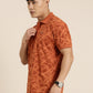Mercerised Cotton Polo Collar Printed Tshirt in Rust