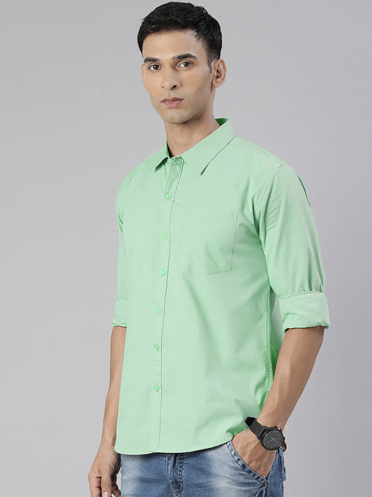 Men's Light Green Solid Full Sleeve Slim Fit Casual Shirt