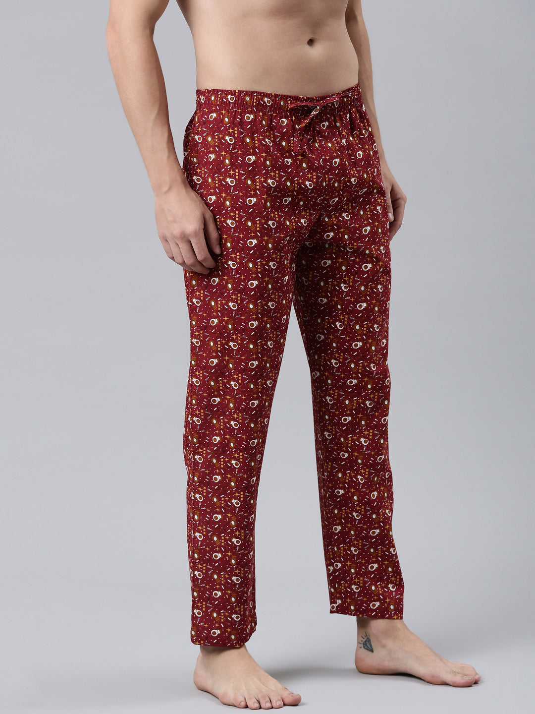 JOVEN Men Wine Printed Pyjama