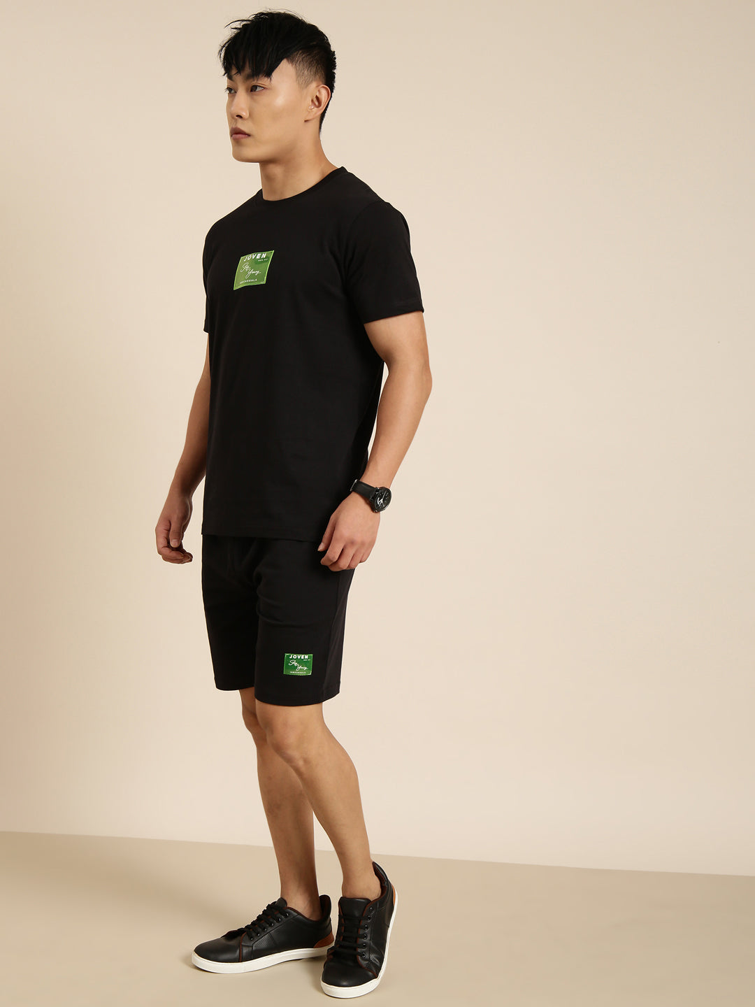 JOVEN Men Black Printed Co-Ords Set