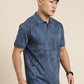 Mercerised Cotton Polo Collar Printed Tshirt in Denim Blue