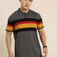 Men's Casual Dark Grey Striped Polo Collar T-Shirt