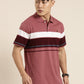 Men's Casual Light Wine Striped Polo Collar T-Shirt