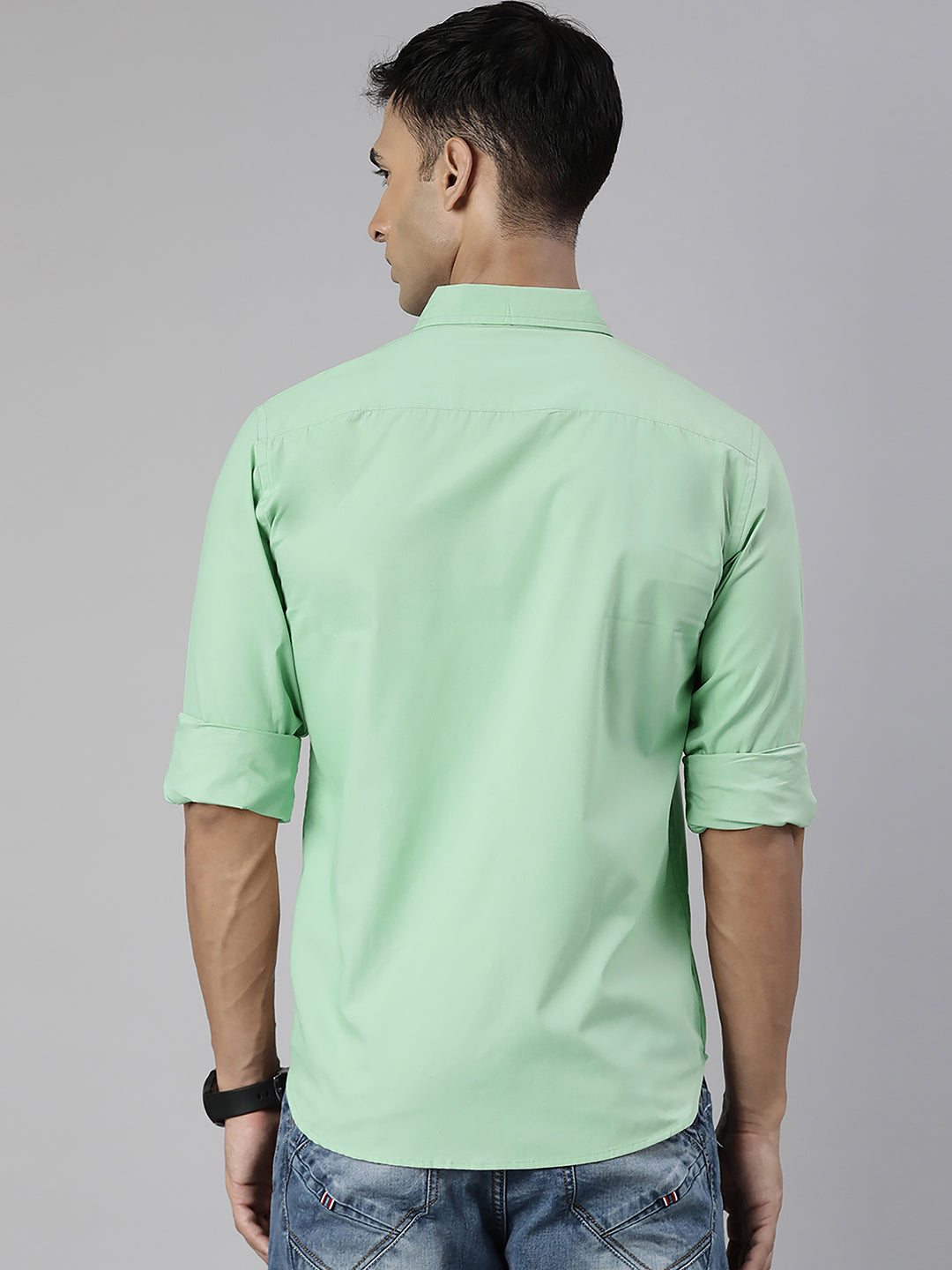 Men's Light Green Solid Full Sleeve Slim Fit Casual Shirt