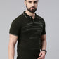 Men's Olive Printed Polo Collar T-Shirt