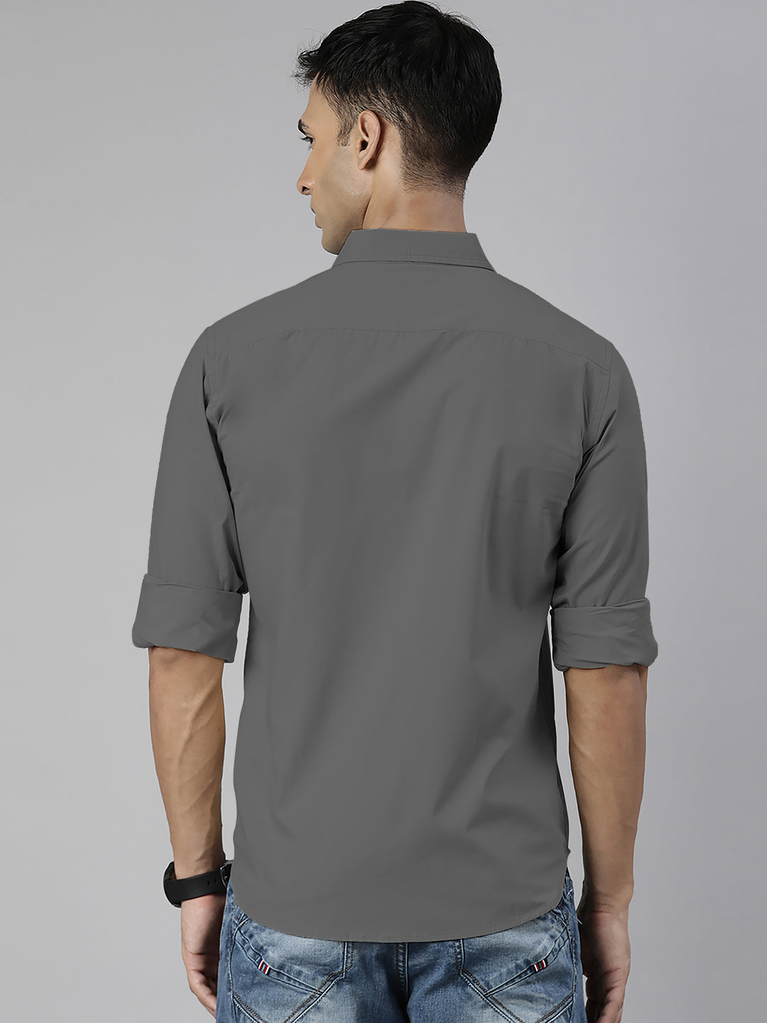 Men's Dark Grey Solid Full Sleeve Slim Fit Casual Shirt