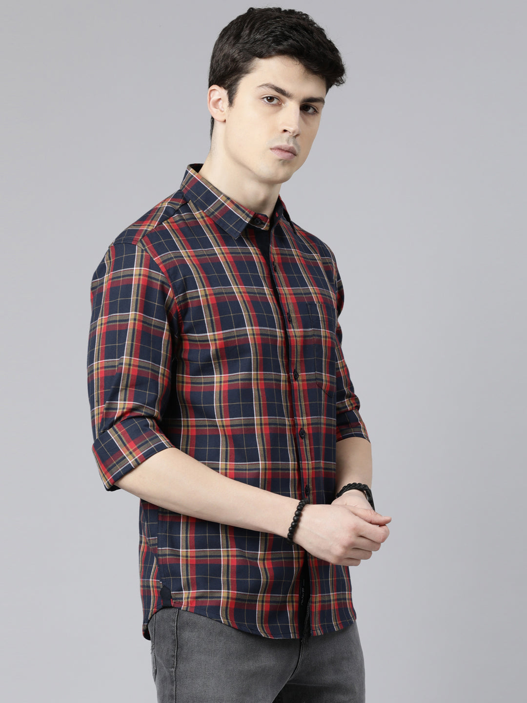JOVEN Men Checked Pure Cotton Full Sleeve Casual Shirt