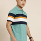 Men's Casual Green Striped Polo Collar T-Shirt