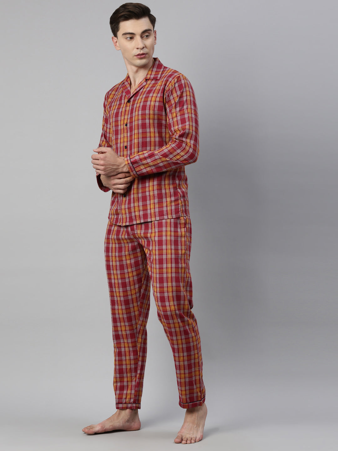 JOVEN MEN CHECKED PURE COTTON SLEEPSUIT