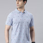 Men's Sky Blue Printed Polo Collar T-Shirt